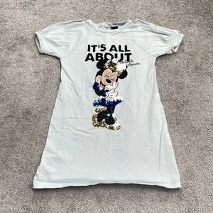 Zara Sequin Embellished Mickey Mouse Dress Kids Girls 9 Blue Short Sleeve Casual